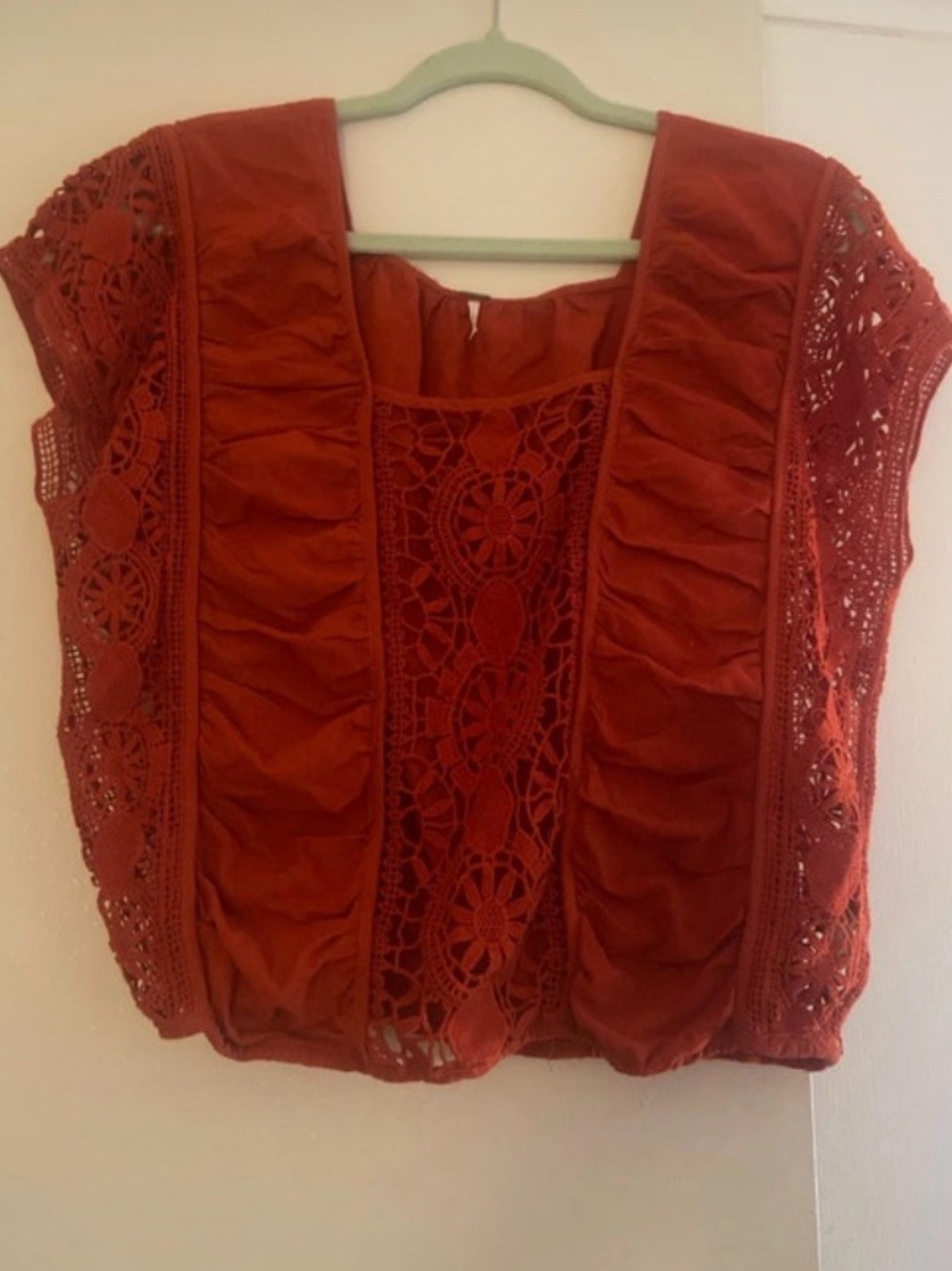 Free People Rust Crochet Lace Ruffle Top